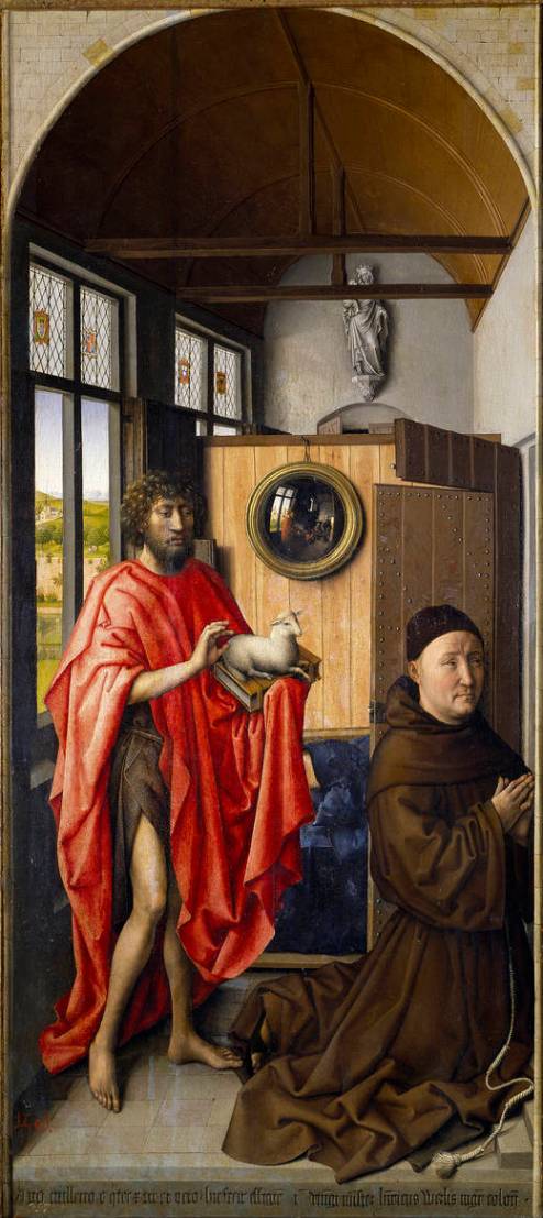 Robert Campin. San Juan Bautista y el maestro franciscano Enrique de Werl. 1438. Museo del Prado