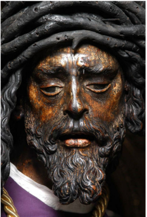Juan de Mesa. Jesús del Gran Poder. 1620. Detalle del rostro antes de la restauración. foto: IAPH