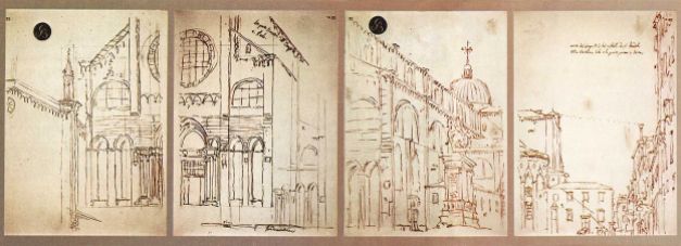 Canaletto. Bocettos para la iglesia de San Gionvanni e Paolo de Venecia. Obtenidos mediante cámara oscura. foto: wikipedia